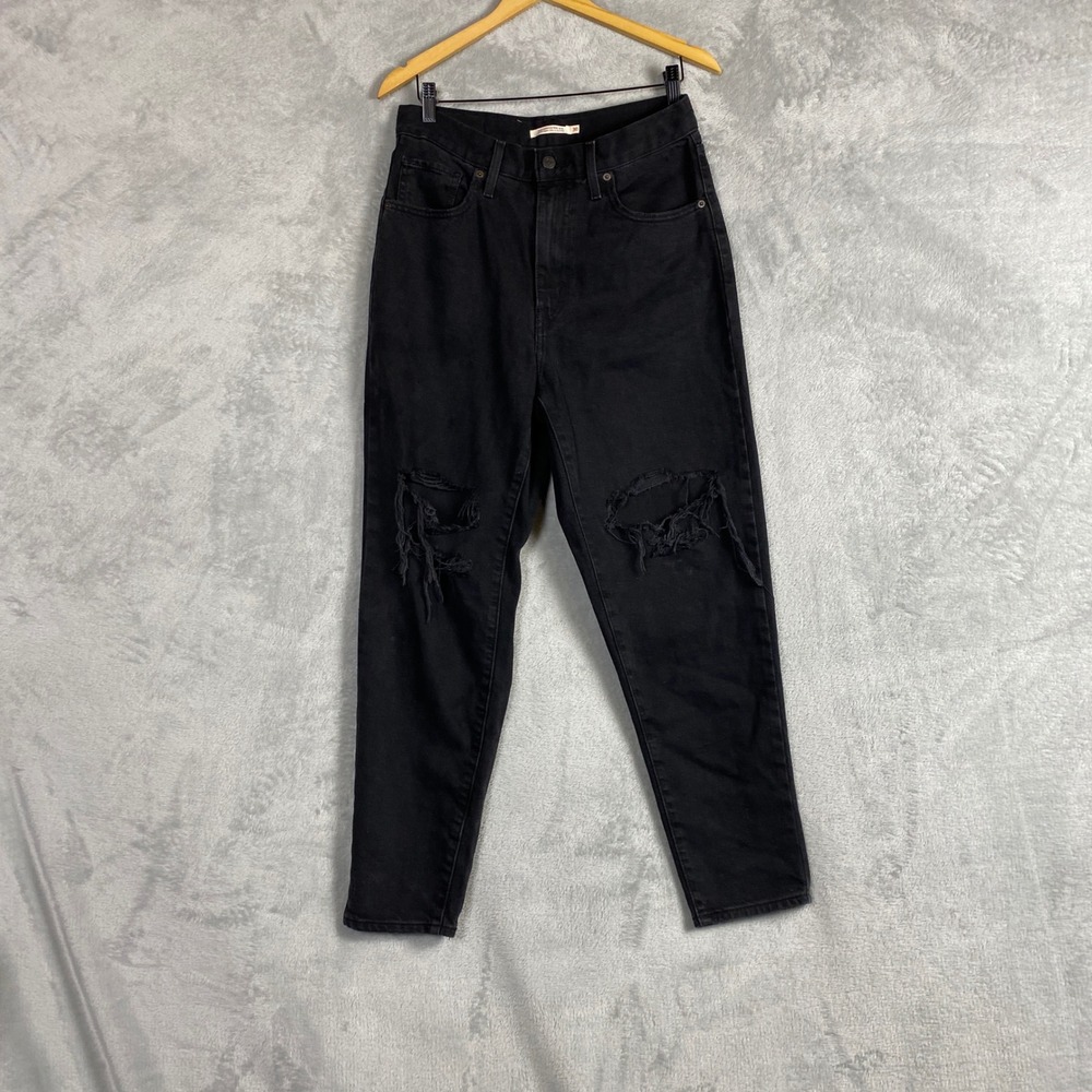Levi's High Waisted Mom Jeans Black Distressed Denim Pants W30 L29 26986-0029